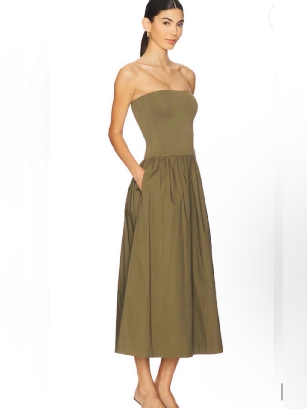 Pistola Mavo Strapless Midi Dress Rich Olive Size Small Nwt